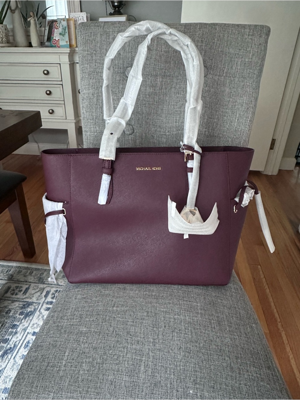 Michael Kors Oxblood Leather Tote with Gold Hardware
